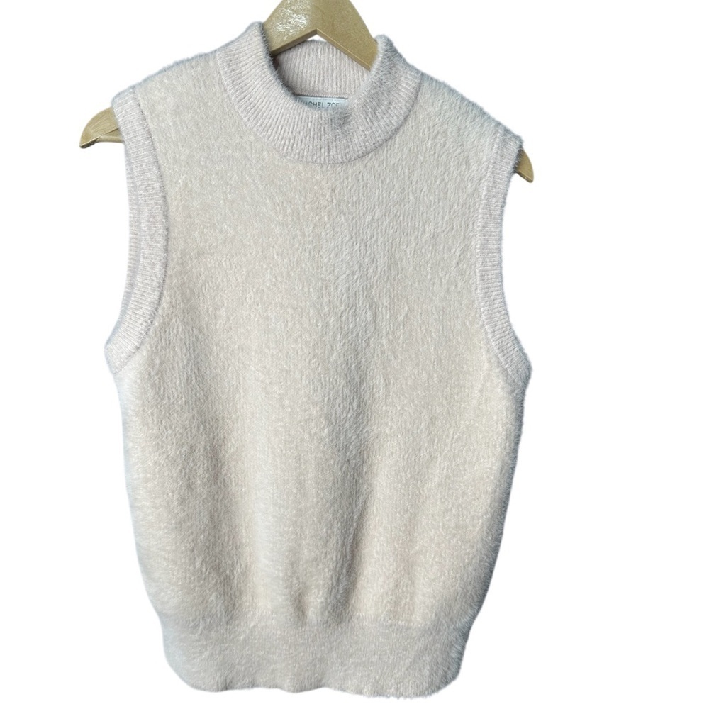 Rachel Zoe | Cream Fuzzy Mock Neck Sweater Vest | Soft Knit | Size M - Picture 2 of 5